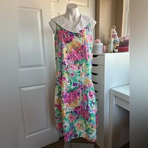 Basia Vintage Floral Sleeveless Dress with White Sailor Collar